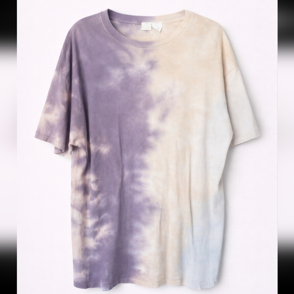 MELROSE and MARKET brown Boho Tie Dye Oversized T-Shirt High Low Hem Split Sides